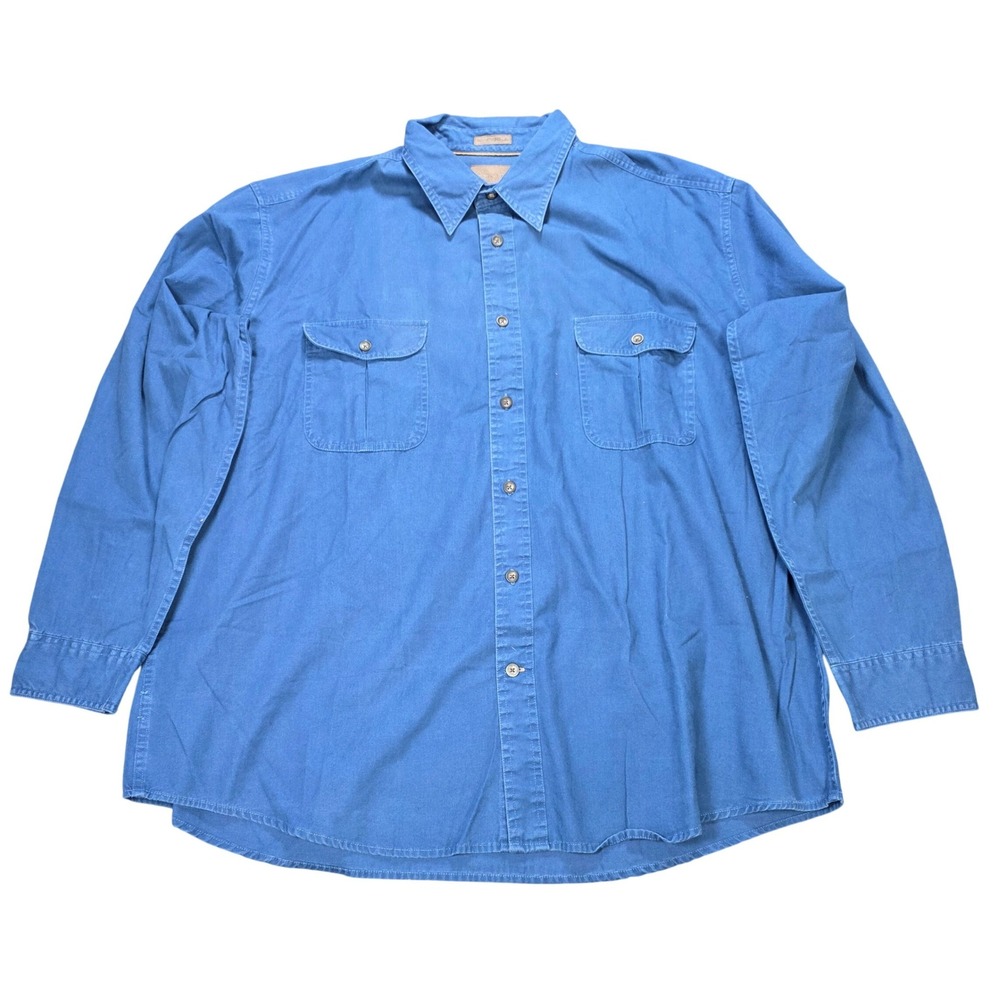 St. John's Bay Sunwashed Canvas Button Down Shirt Men's Size XXL Blue Cotton